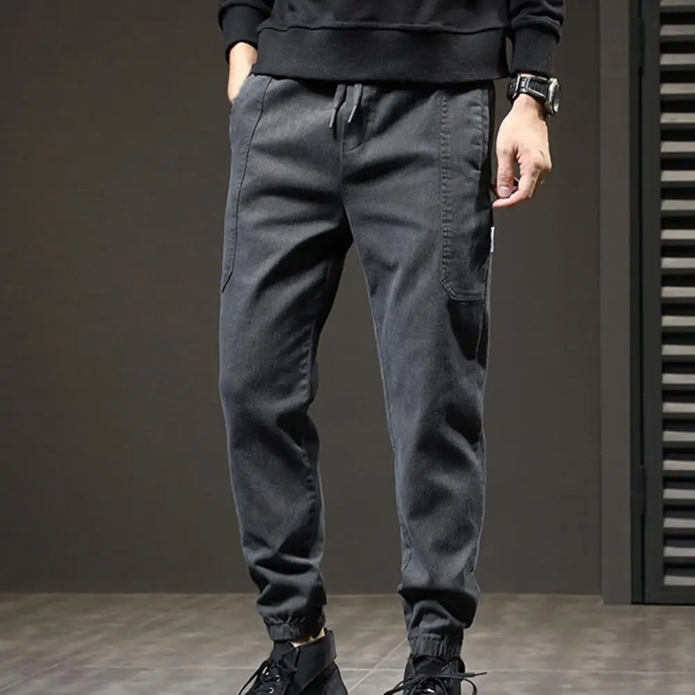

Cargo Pants Trousers for Men 2021 Solid Color Elastic Waist Pockets Hem Cropped Pants Drawstring Casual Spring Pants