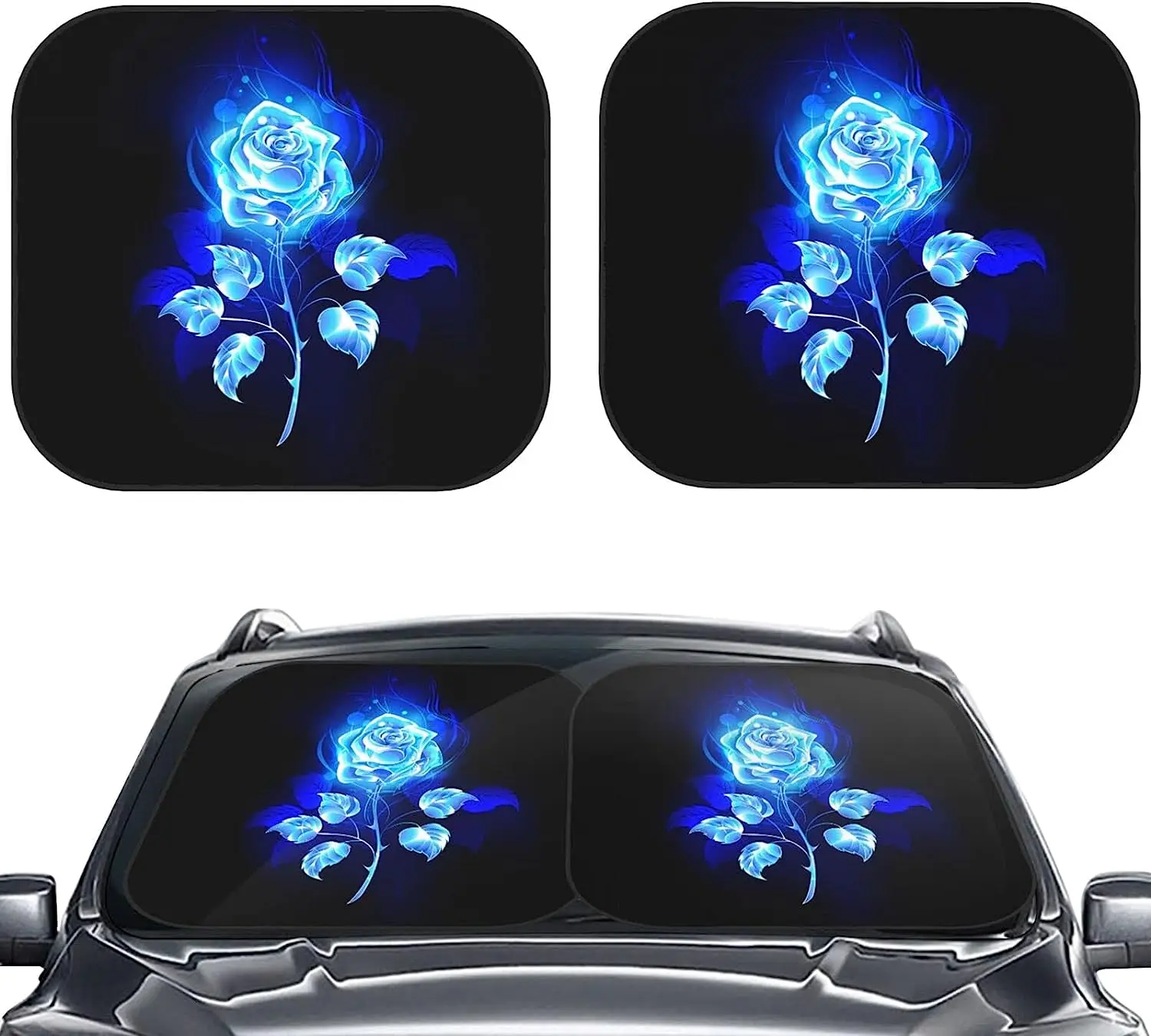 

Rose Blue Women Car Windshield Sun Shade Auto Foldable 2pcs Window Sunshades for Most Windshield Foldable Sun Visor Protector