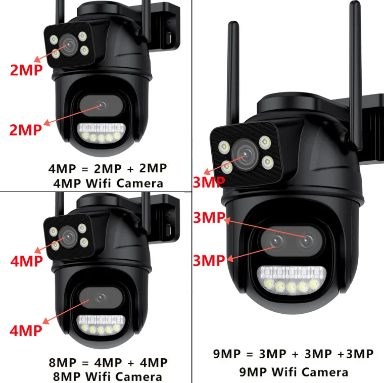 9MP Dual Screen Wifi Camera PTZ 8X Digital Zoom Color Night Vision Outdoor Secur
