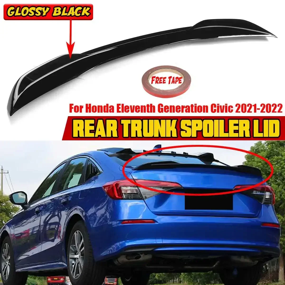 

Car Rear Spoiler Wing Lip For Honda For Civic Eleventh 11th Generation 2021-2022 Car Rear Trunk Spoiler Lip Boot Wing Lip