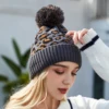 4 Color Knitted Leopard Beanies Skully Trendy Warm with Pompom Fur Pom Pom Print Winter Hat For Women Fashion Gift 1