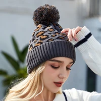 4 Color Knitted Leopard Beanies Skully Trendy Warm with Pompom Fur Pom Pom Print Winter Hat For Women Fashion Gift 1