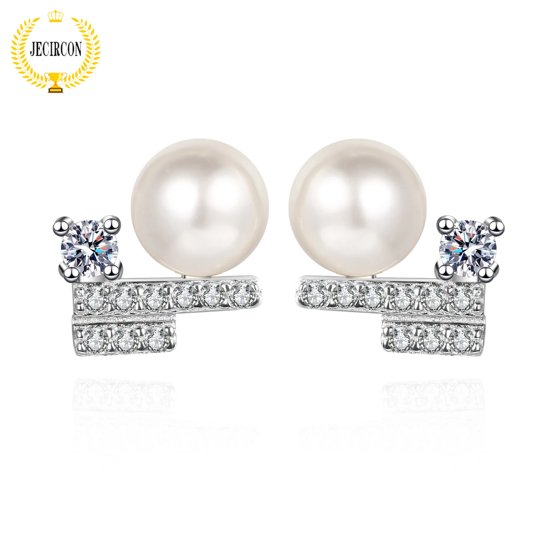 

JECIRCON 0.26 Carat Moissanite Stud Earrings for Women 925 Sterling Silver Plated pt950 Earrings 7mm Natural Pearl Studs Jewelry