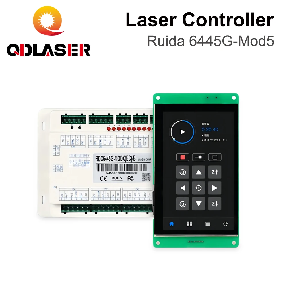 

QDLASER Ruida 6445G-Mod5 Touch Screen CO2 laser controller DIY Panel Button RDWorks V8 Software For CO2 laser cutting machine