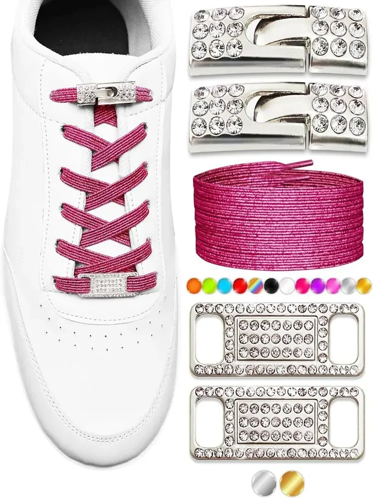 Elegant Elastic Bling Shoelace Charms with Diamond Cross Locks
