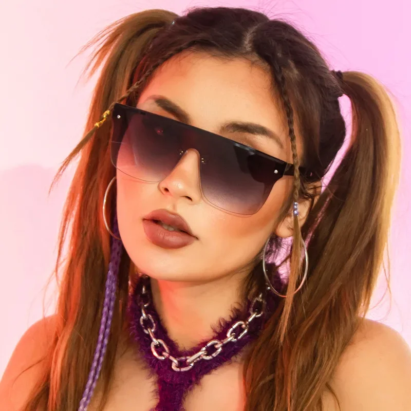 

European and American One-piece Square Sunglasses Women Personality Rice Nail Sunglasses Men Trend Gradual Color Glasses
