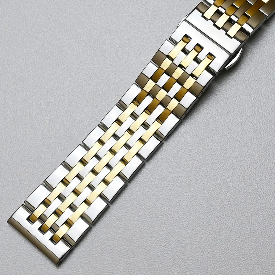 Elegant Polished Silver & Gold Stainless Steel Watchband Bracelet