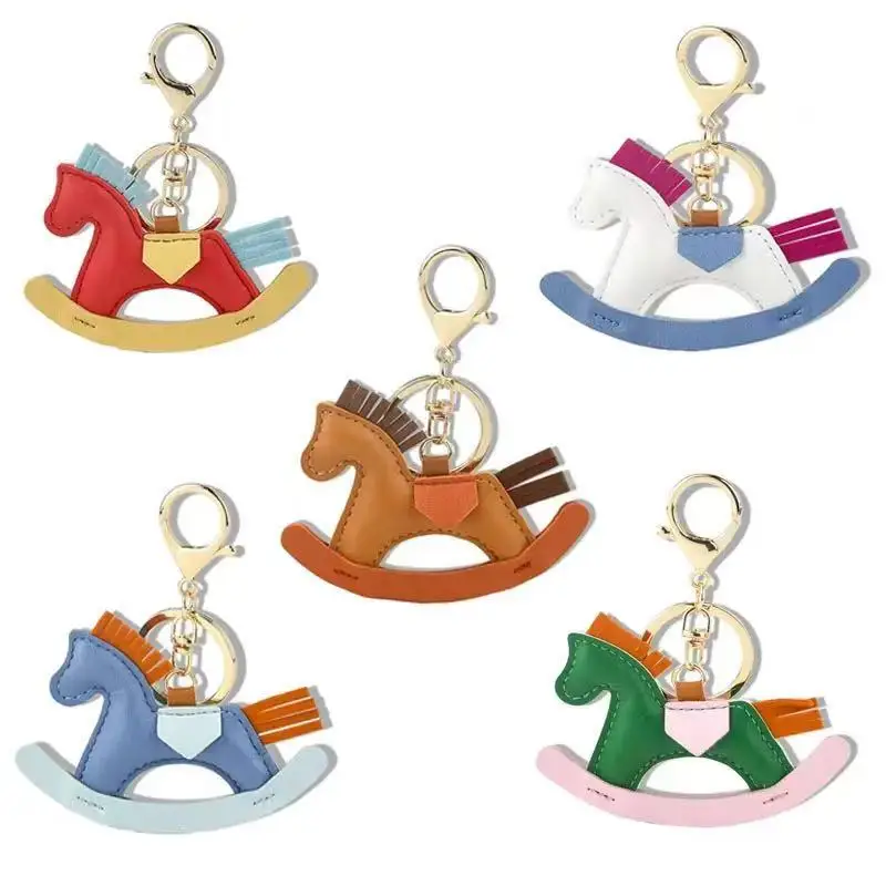 Trendy Designer PU Leather Rocking Horse Keychain Pony Horse Pendant Decoration For Ladies Bag Keyring Charm Accessories