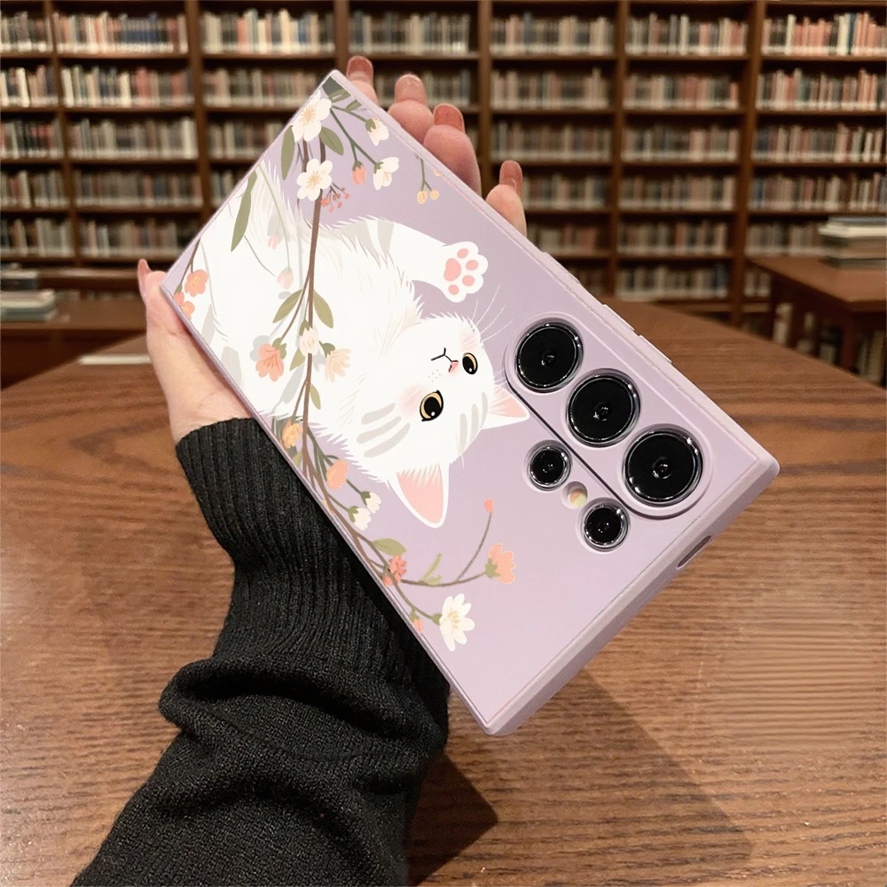 Floral White Cat Soft TPU Phone Case - Enhanced Protection Cover