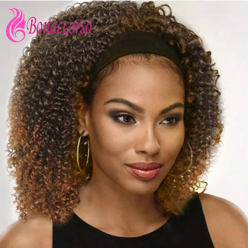 Kinky Curly Headband Wig Synthetic Short Curly Wig Heat Resistant Fiber Lce Silk Hairband High Quality Wig For Black Women Daily