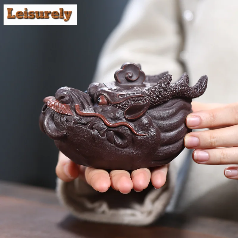 230ml Chinese Yixing Purple Clay Teapot Handmade Dragon Head Hand Grab Pot Beauty Tea Infuser Kettle Customized Zisha Tea Set