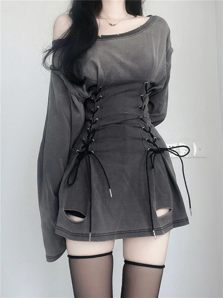 New Goth Corset Dress Women Aesthetic Harajuku Streetwear Bandage Slim ...