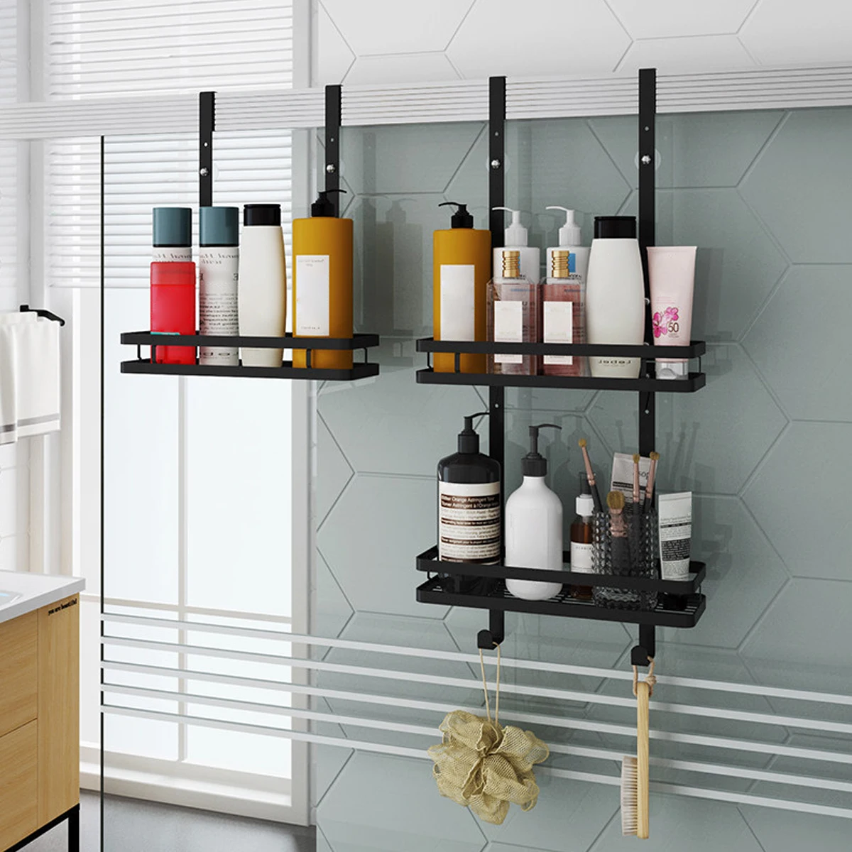 Moforoco Shower Caddy Shelf Organizer Rack(2Pack), Self Adhesive Black  Bathroom Shelves Basket, Home Wall Shower Inside Organiza - AliExpress