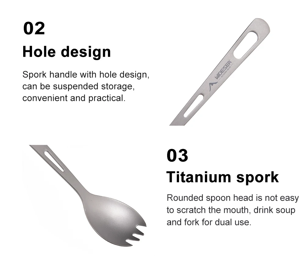 Widesea Camping-Kochset, Spork, Löffel aus Titan, Reisegeschirr, Outdoor-Besteck, Küchenutensilien, Zubehör, Reiseartikel – Detail 5