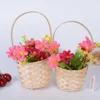 New Handmade Storage Basket Kitchen Accessories Durable Rattan Fruit Basket Multifunction Long Handle Bamboo Flower Basket 2