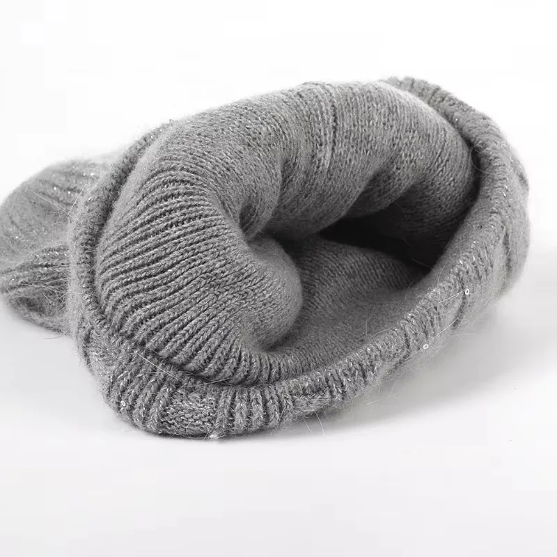 VISROVER 10 Color Rabbit Cashmere unisex Woman Winter Hat With Lurex Autumn Beanies Cashmere Woman Warm Rabbit Fur Skullies Gift 6