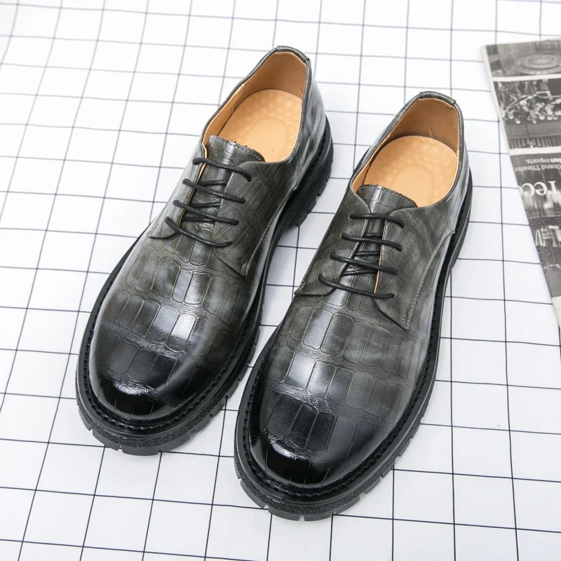 

Luxury Oxford Shoes Leather Shoes Lace Up Round Toe Thick Sole Platform Shoes Round Head Leather Shoes High Quality Casual Shoes