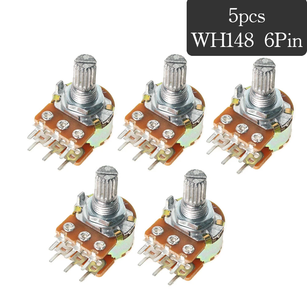 WH148 Double 6-pin Potentiometer B1K/5K/10K/20K/50K/100K/500K/1M Ohm Adjustable Resistance Rotary Carbon Film Potentiometer 5pcs adjustable resistor multiturn potentiometer linear potentiometer rotary potentiometer potentiometer kit trimmer potentiometer