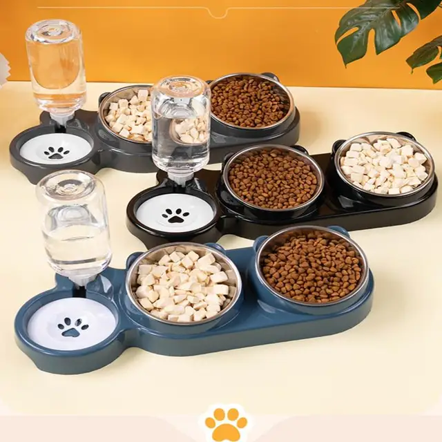 Cat Bowl Slanted Mouth Dog Bowl Cat Rice Bowl Double Bowl Stainless Steel Automatic Refilling Pet Bowl Three In One Drinking Fee 4