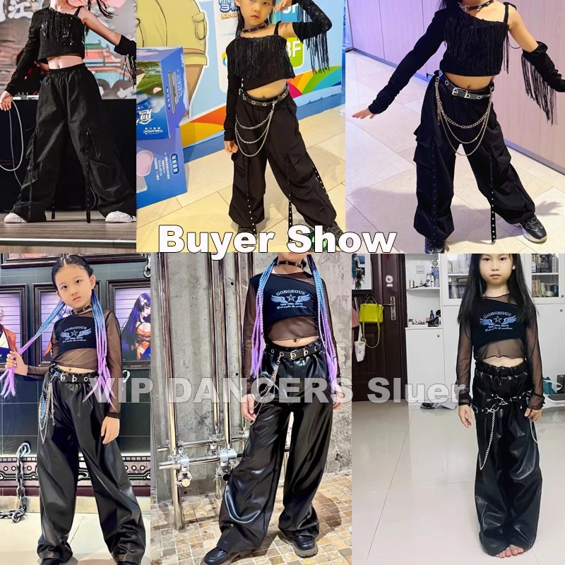 Children Jazz Modern Dance Costumes For Girls Mesh Tops Loose Pants Hip Hop Dance Performance