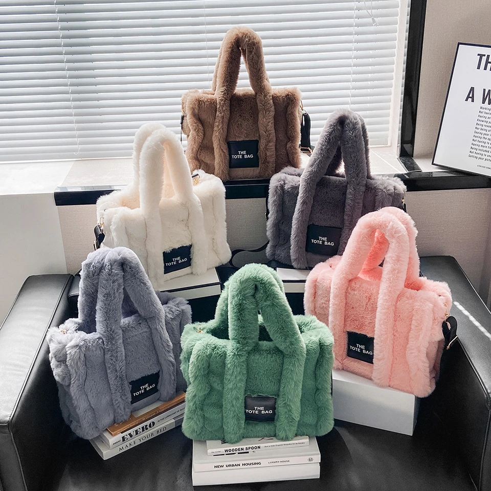 

Luxury Faux Fur Large Tote Bag Designer Soft Plush Women Handbags Pluffy Shoulder Crossbody Bags Warm Winter Big Shopper Purses