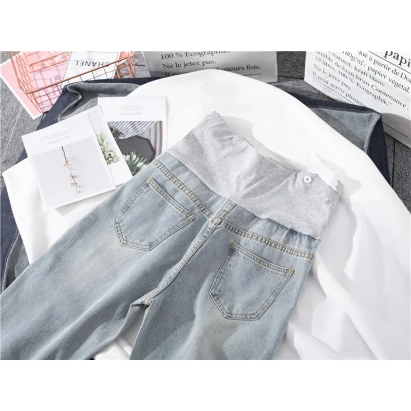 1088# Wide Leg Loose Straight Denim Maternity Jeans 6