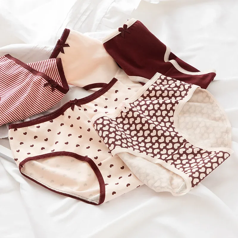 

Sweet Love Panties Burgundy Red Girls Panties Cotton Crotch Mid Waist Briefs Ladies Panties Womens Underwear Ropa Para Mujer