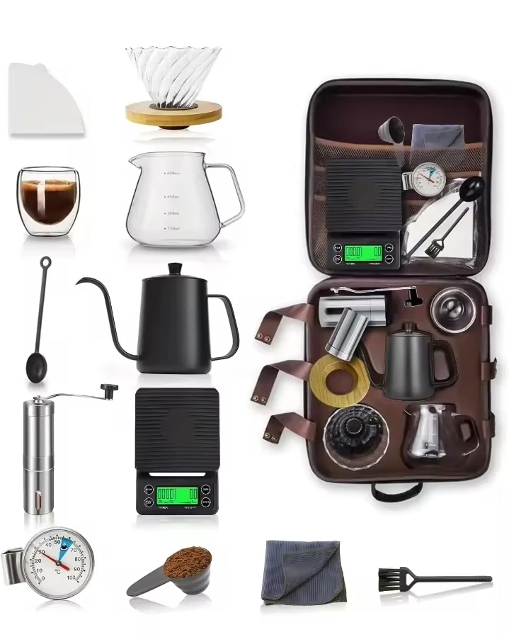New 1 PCS Premium Box Outdoor Travel Drip Coffee Gifts Set With Manual Grinder Filter Kettle for Gift Giving