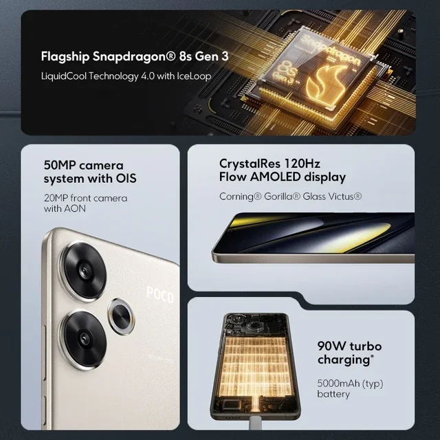 POCO-Smartphone F6 Global Version, Snapdragon, Première mondiale®Isabel 3 NDavid 120Hz Flow AMOLED 90W Turbo Charging Battery, 5000mAh, 8s 2