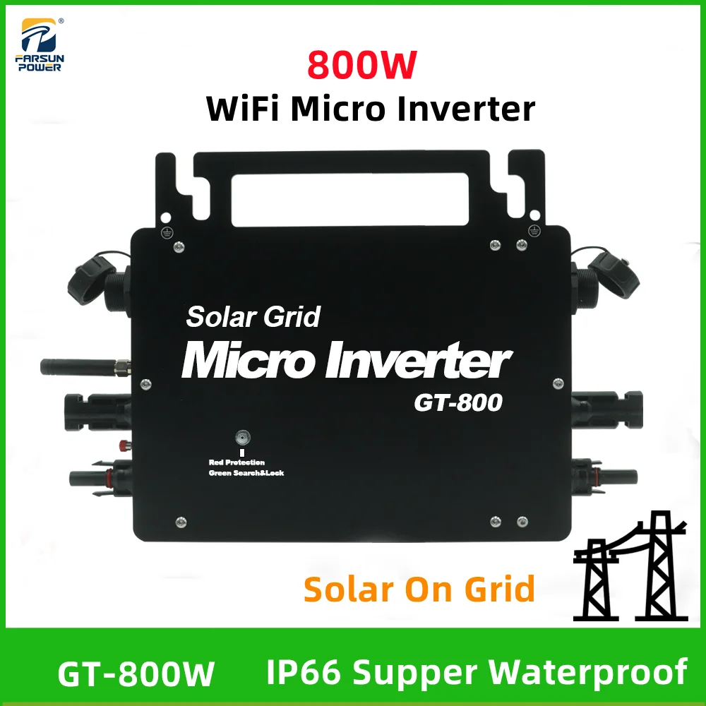 

MPPT 800W Micro Grid PV Inverter WiFi Remote Monitor IP66 Waterproof DC 18-50v To AC 110v/230v 50-60Hz GT-800 Solar Converter