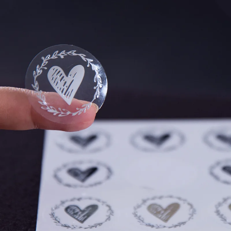 200pcs Heart Envelope Seal Sticker 1.26 Inch Round Clear Bronzing Heart Stickers for Handmade Jewelry Crafts Wedding Invitation