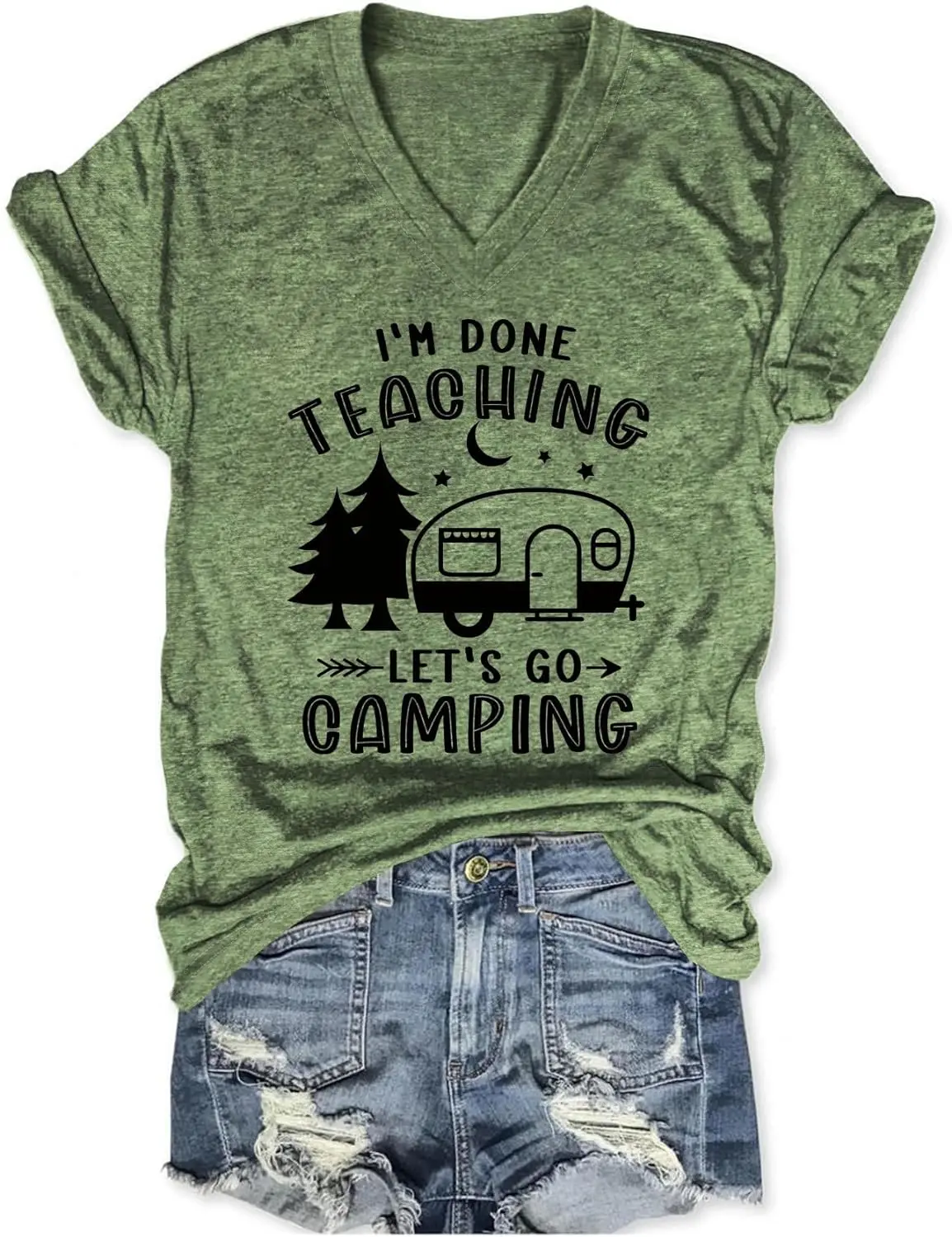 

Teacher Shirts I'm Done Teaching Let's Go Camping T-Shirt for Women Summer Vacation Tee Fashion Top