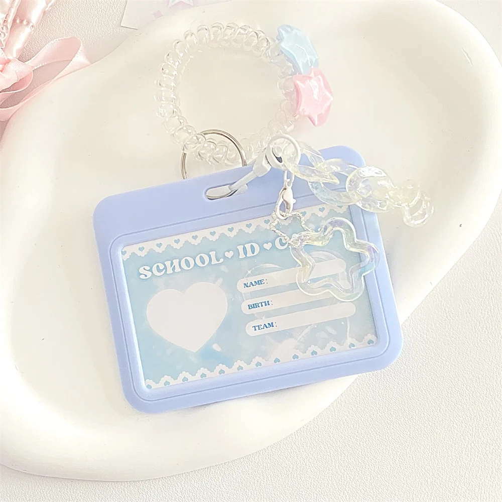 Women's Cute Card Cover Holder Flash Pink Blue Love Gradient Cool Card Star Pendant Keychain Bus Student ID Card Holder Case 3
