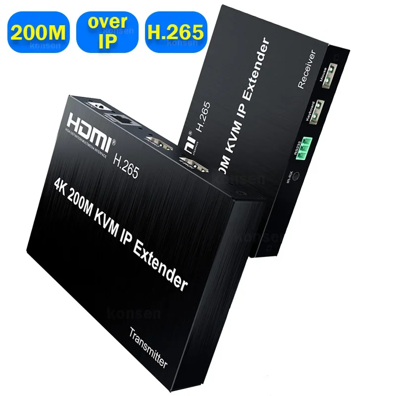 Extensor de Matriz Hdmi ip Kvm 4k 200m sobre Cat5e Hdmi Kvm Switch de Rede Usb um para Muitos Suporte Mouse Keyboard