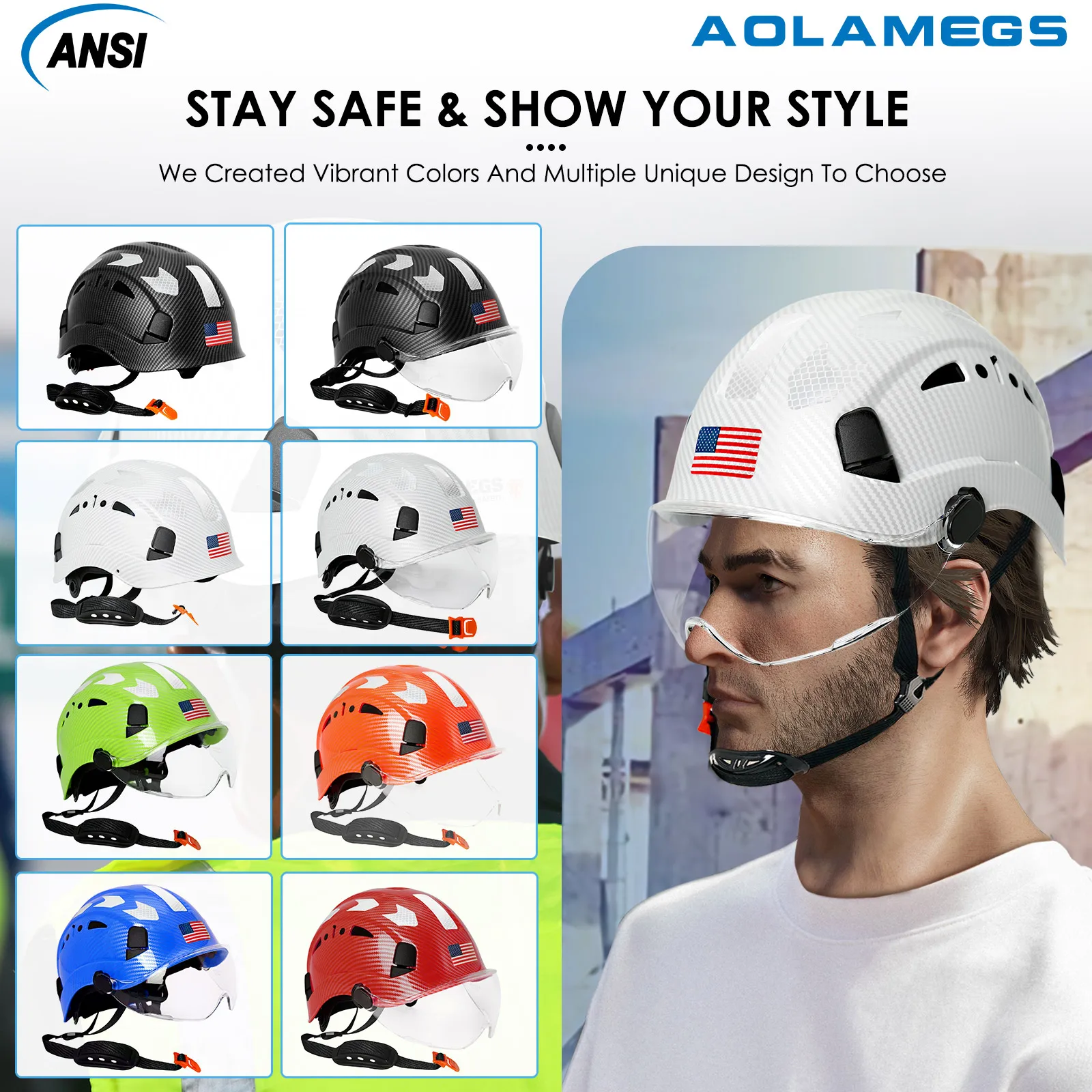 CE Construction Safety Helmet with Goggle Reflective Stickers for Engineer Print Pattern Industrial Work ABS ANSI Security Hat