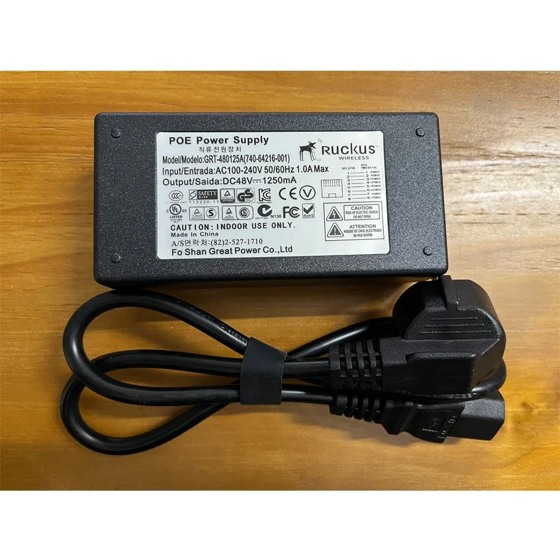 Ruckus 무선 POE 어댑터, PoE 인젝터 902-0180-XX00 48V 1.25A 60W (902-0180-US00 또는 902-0180-EU00 유사), 2x10/100/1000 Mbps