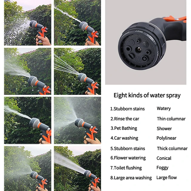 Kerti Öntözés Fegyver Autó Mosógép 8 Módos Permetezési Minták Tömlő Fúvóka Udvar Növényi Gyep Sprinkler Tisztító Öntözőszerszám - Image 6