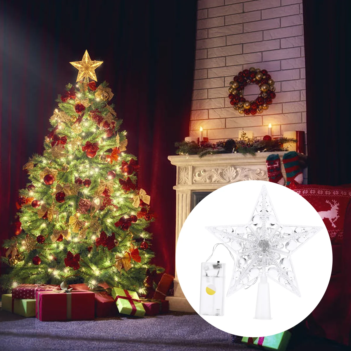 

Christmas Tree Topper Star Led Lighted Star Tree Top 5-Point Star Night Light Treetop Xmas Tree Decors Without Xmas