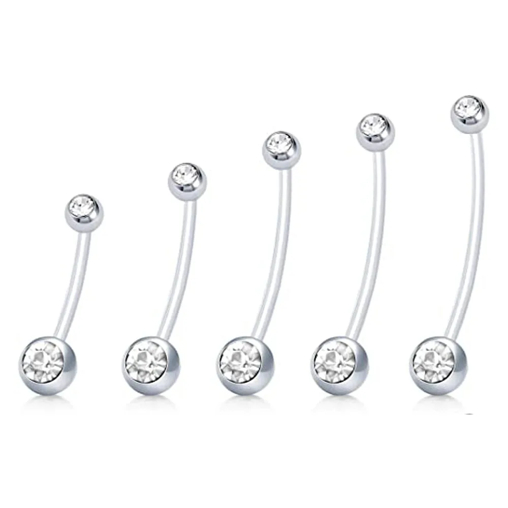 Pregnancy belly button ring long bar closeup