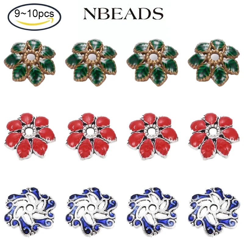 

9-10PC 3 Color Alloy Bead Caps Flower with Enamel 7-Petal Antique Bronze Loose Spacer Bead for DIY Jewelry Making Findings