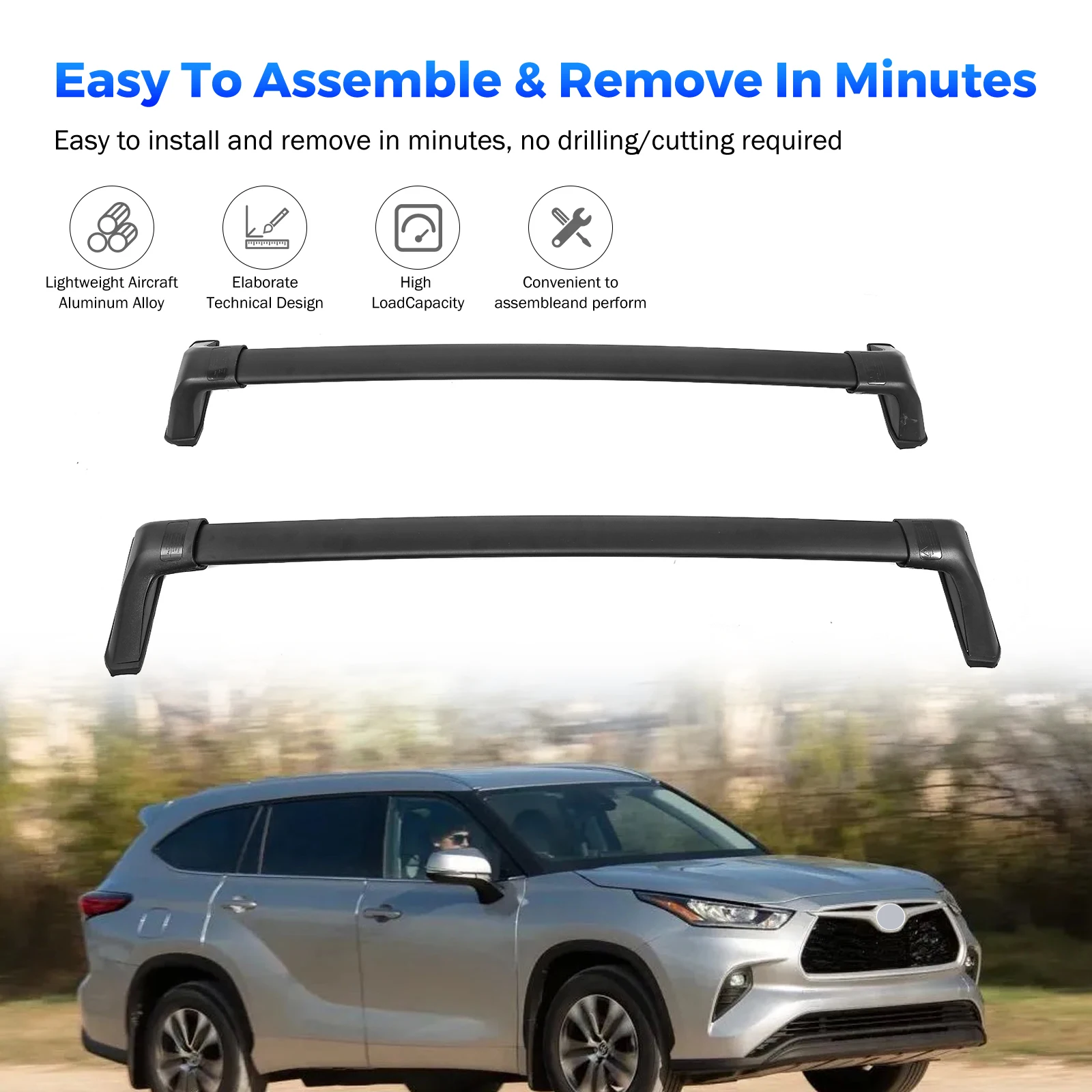 For Toyota Highlander XLE & Limited & Platinum 2020-2022 Roof Rack Cross  Bars SUV Luggage Carrier Roof Rail 160LBS Load