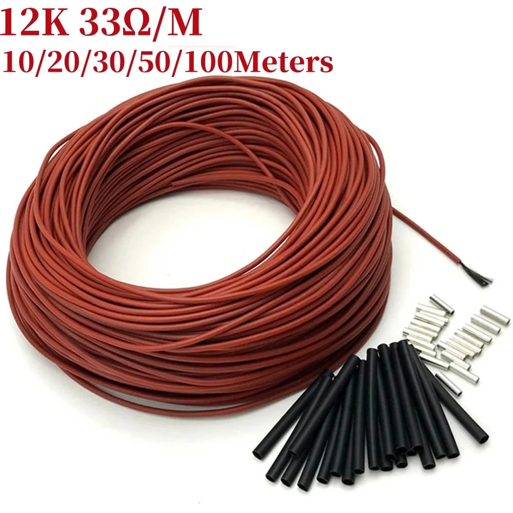 10 ถึง 100 เมตร 12K ชั้นอุ่นความร้อนสาย 33 โอห์ม/เมตรอินฟราเรดชั้นความร้อนฟิล์ม 220V คาร์บอนไฟเบอร์สายความร้อน COIL 1