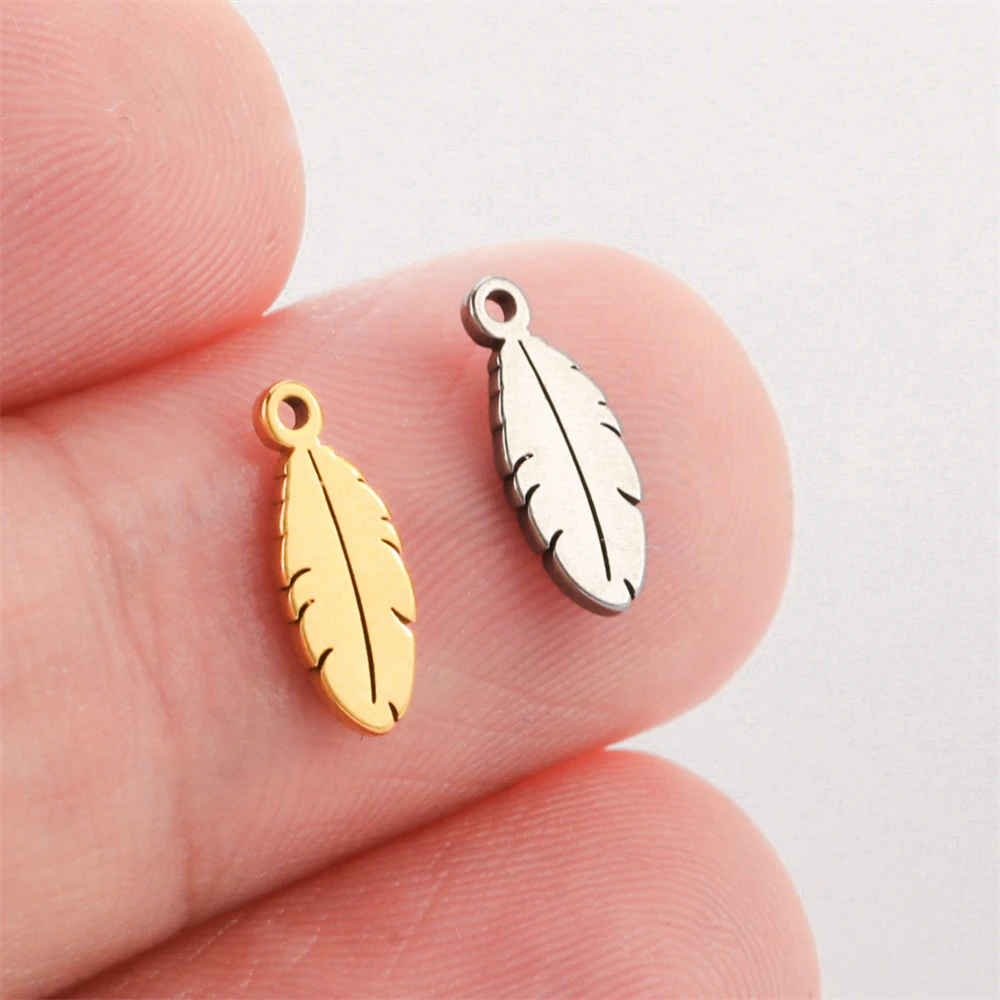 5 teile/los Großhandel Edelstahl Mini Feder Anhänger Halskette Armbänder Zubehör DIY Schmuck Machen Charms Liefert – Detail 4