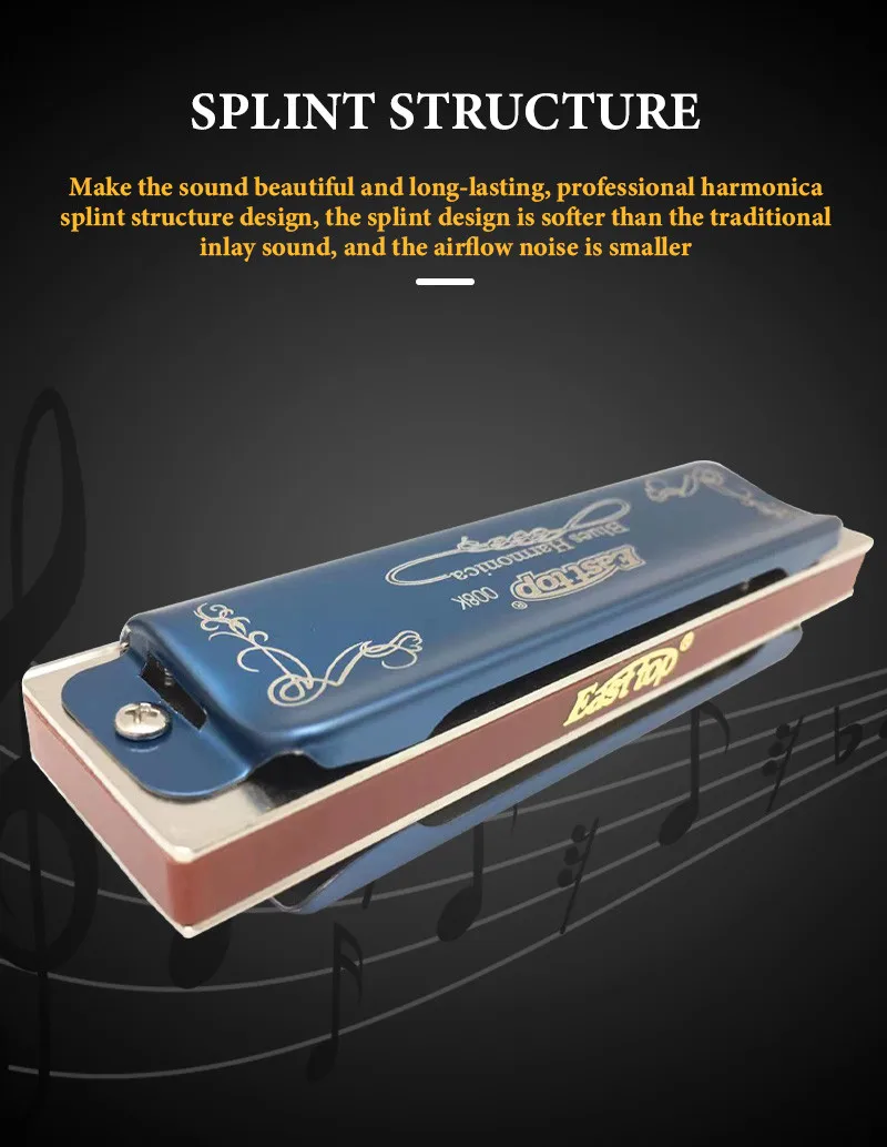 Description Picture 4 of itemEASTTOP T008K-3 New Harmonica Brass Reedplates Phosphor Bronze Reeds Diatonic Blues Harp Good Harmonica