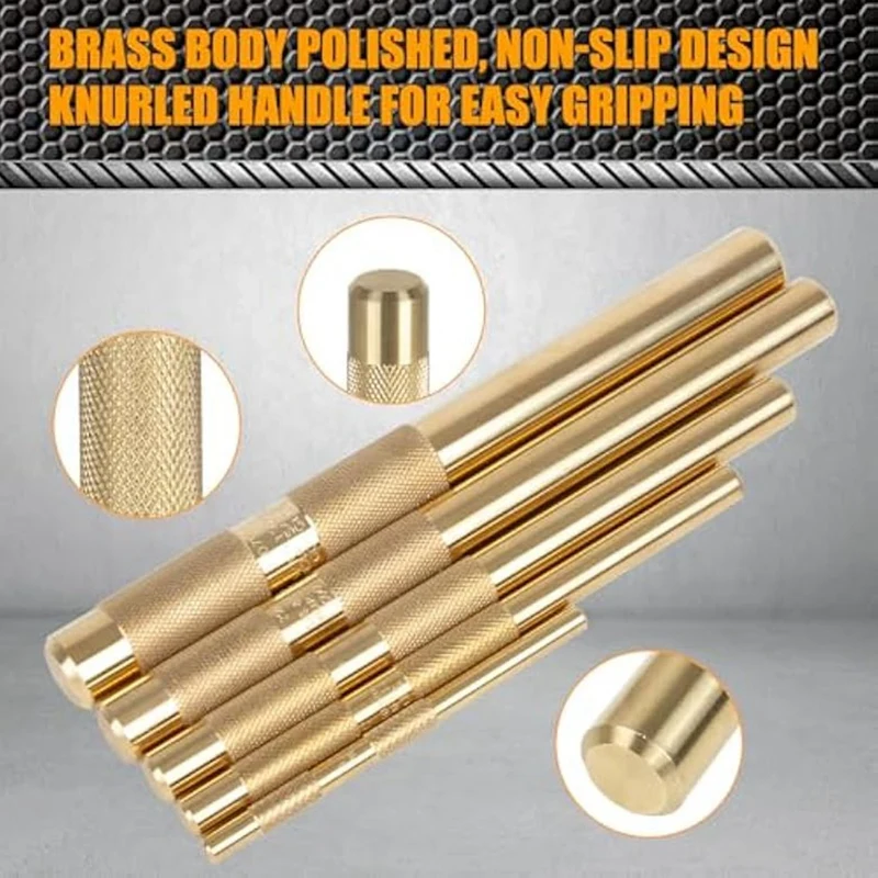 Brass Drift Punch Tool Set 5 Piece With 1/4 Inch, 3/8 Inch, 1/2 5/8 3/4 Inch Brass Drift Punches