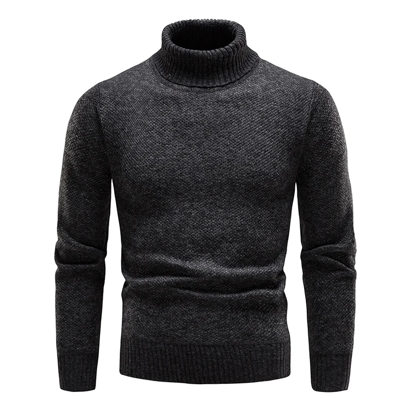 New Winter Men's Fleece Turtleneck Sweaters Slim Knitted Pullovers Men