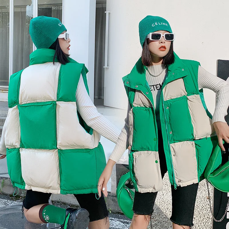 

Женский Теплый жилет без рукавов, зеленый, розовый, черный, синий Свободный жилет с воротником-стойкой, 2023