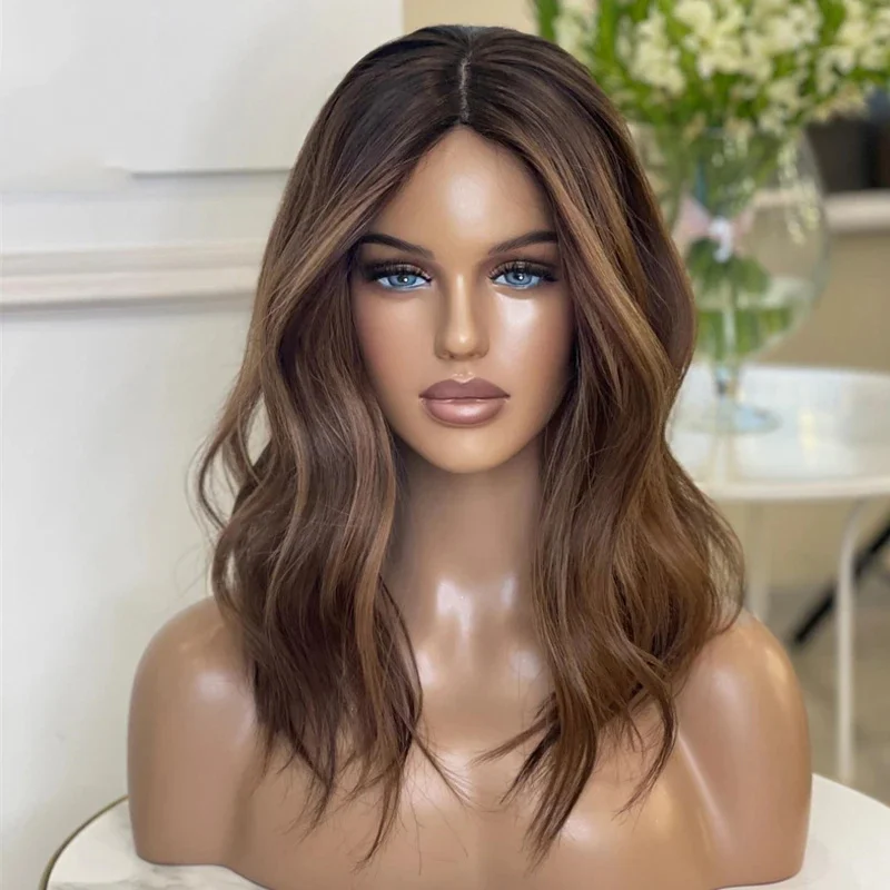 Ombre Brown 26inch Long Human Hair Wig 180%Density 5x5 Silk Base With BabyHair For Women