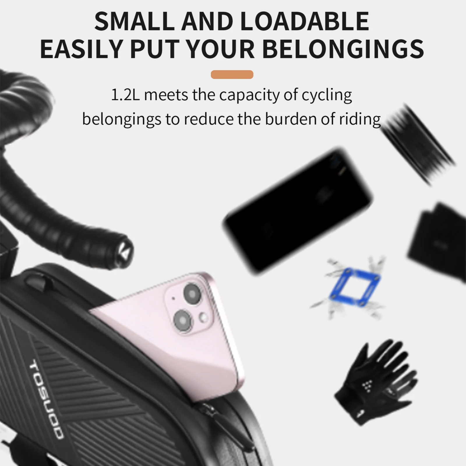 TOSUOD Compact 1.2L Leather Bicycle Top Tube Bag - Seamless, Convenient Cycling Storage
