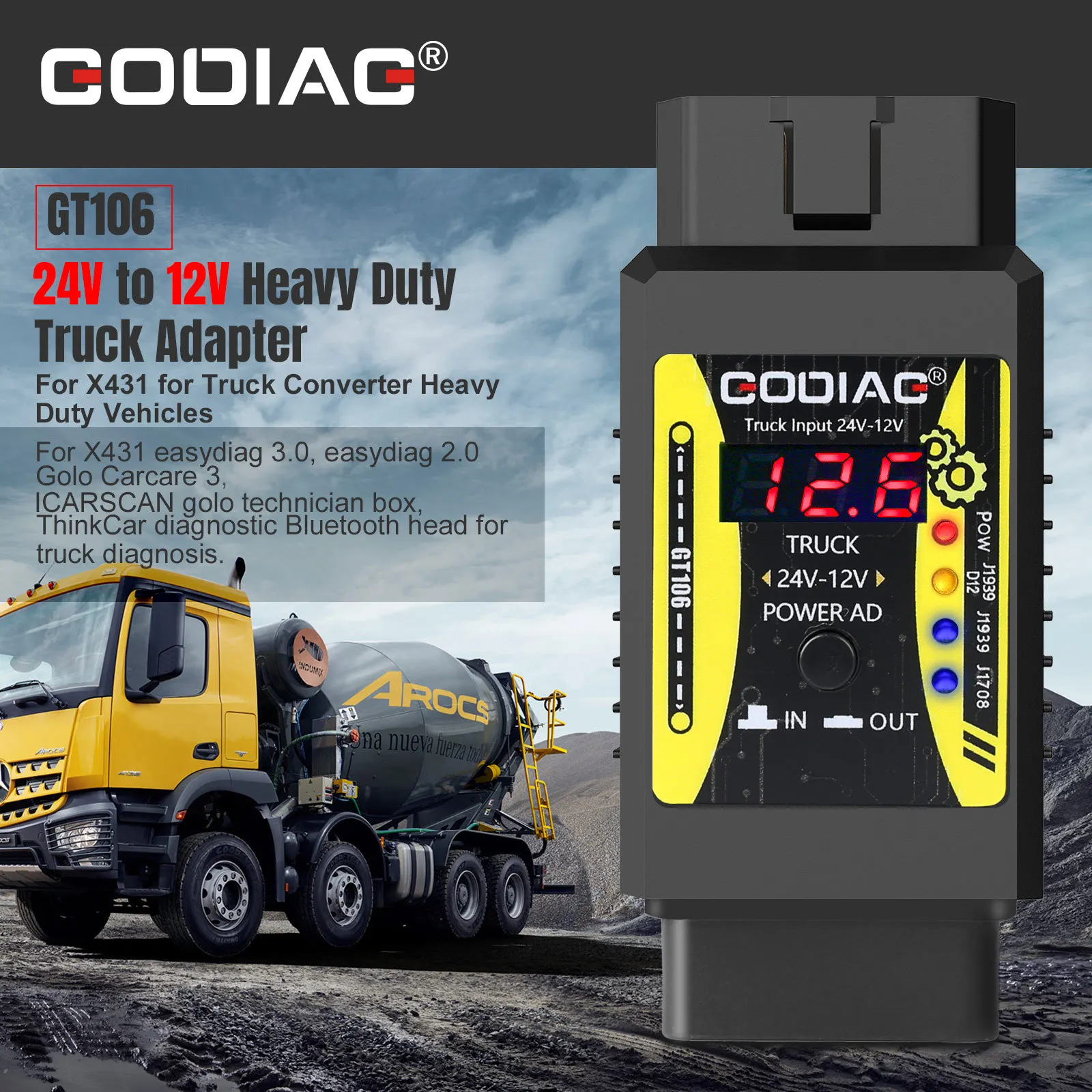

Godiag GT106 24V to 12V Heavy Duty Truck Adapter Power Converter